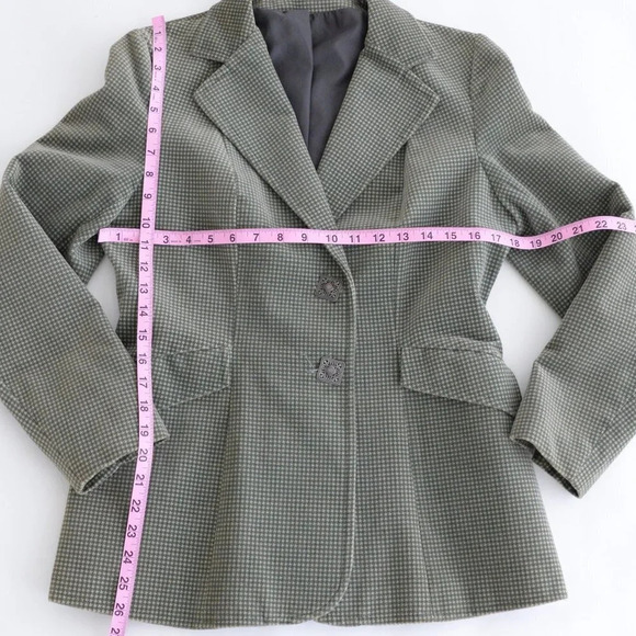 Vintage Olive 50% Cotton Houndstooth Two Button Blazer - Picture 5 of 15